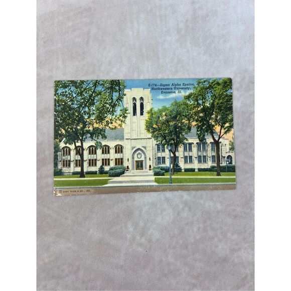 Vintage Fraternity Postcard Sigma Alpha Epsilon Northwestern University at Evans - Picture 1 of 7